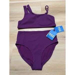 DSG Girls Asymmetric Swim Set High‎ Rise Vibrant Violet Large UV Protection NWT